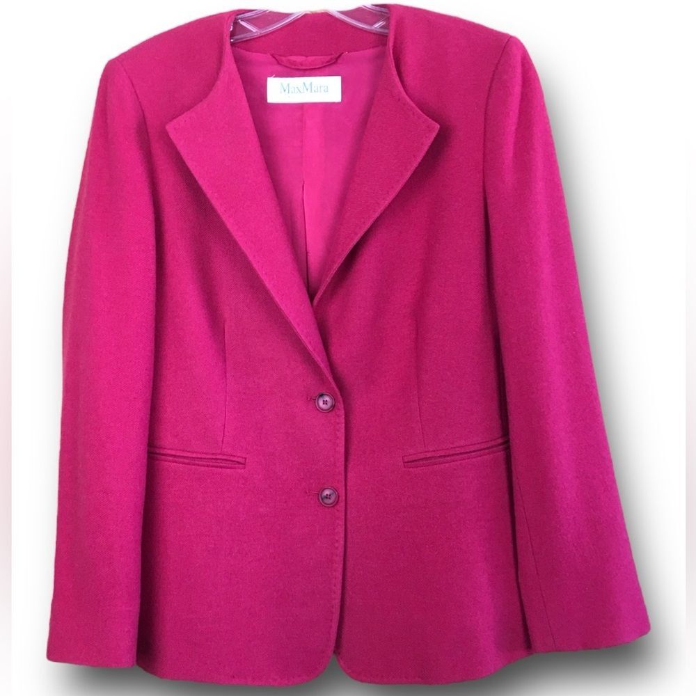 MaxMara Made In Italy Cashmere Two Buttons Blazer Jacket In Raspberry Size 10 - Picture 6 of 15